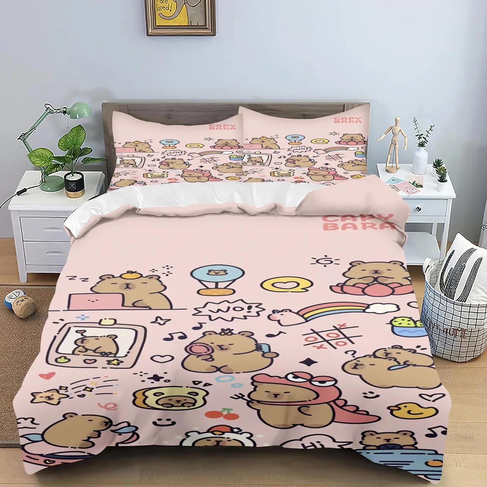 

Comforter Capybaras Pattern Cute Cartoon Pattern Bedding Set General Children And Adult Set Queen Size Gifts For Kids Comforter (quilt)-EU Single(135*200cm)3pcs