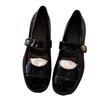 Französischer College-Stil klassisch vielseitig runder Kopf leichte Öffnung ein Wort mit dickem Absatz Mary Jane Einzelschuhe Damen kleine Lederschuhe Damen s