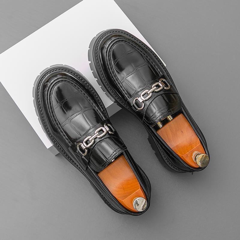 High Quality Men's Crocodile Leather Comfortable Thick Soled Derby Shoes Spring Men Retro Lace Up Business Casual Leather Shoes