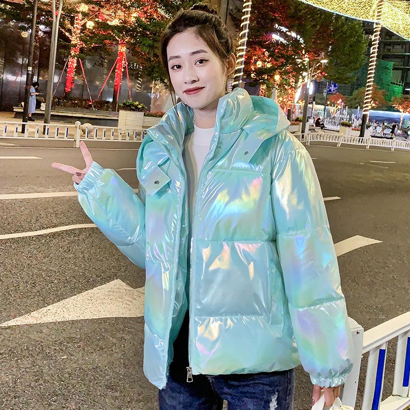 Women's Plus Size Zipper Jacket Winter Glossy Snow Puffy Warm Top Hooded Warm Jacket