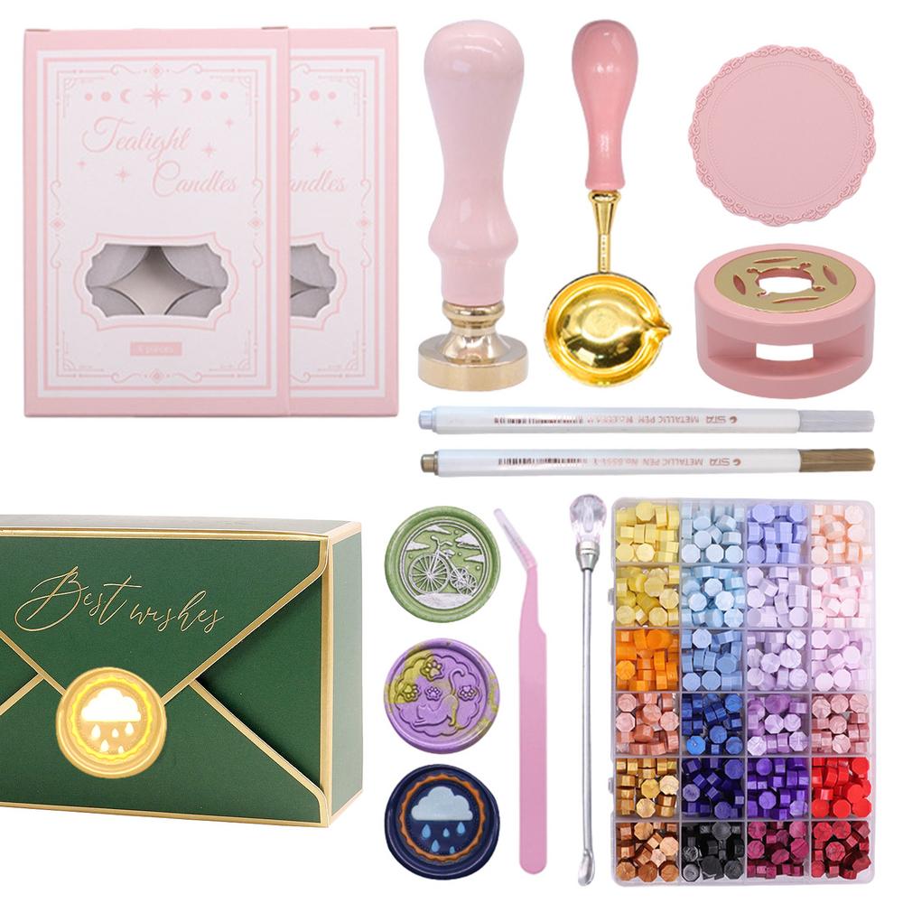 Portable Wax Seal Stamp Set Wax Stamps For Letter Sealing Colorful Wax Beads Melting Tool For Beginners And Paper Craft Lovers
