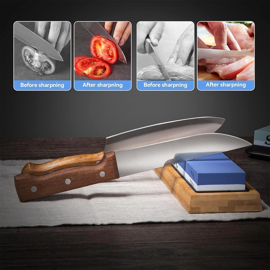 Sharpening Stone Set 4 Side Grit 400/1000 3000/8000, Premium Knife Sharpener, Knife Sharpening Stone Kit with Bamboo Base