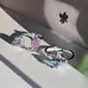 Niche Design Blue Love Zircon Fishtail Open Ring Light Luxury High Sense Pink Star Crescent Ring Woman