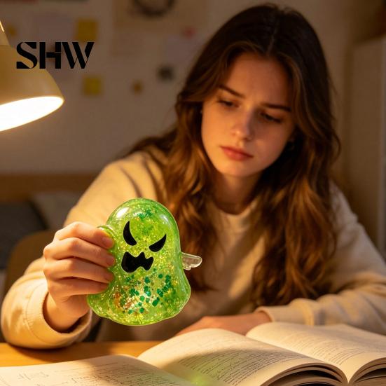 Ghost Sensory Toy Halloween Stress Relief Toy, Spooky Glitter Squeeze Clear Fidget for Focus and Relaxation Hand Tools
