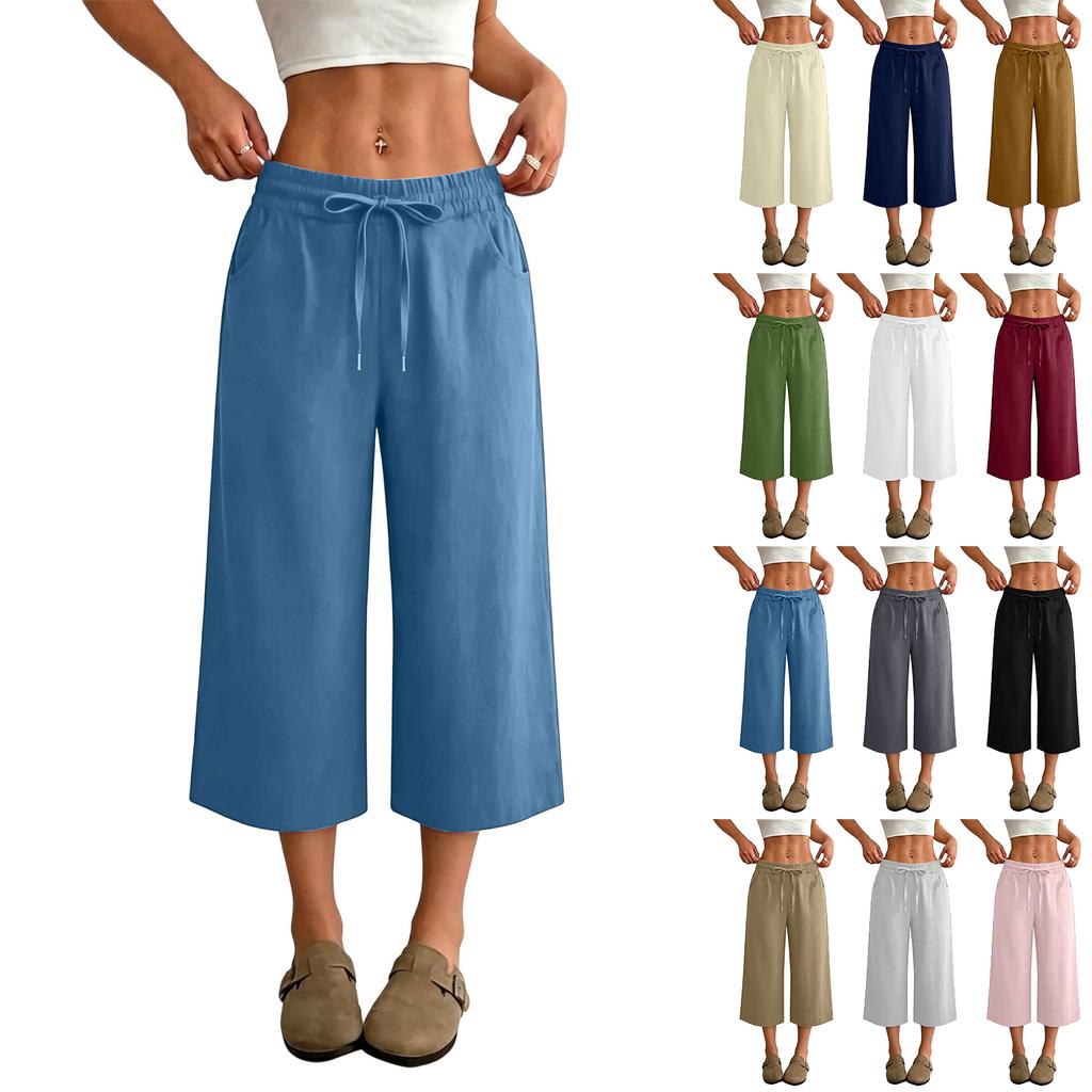 Women’s High Waist Wide Leg Drawstring Cropped Pants with Pockets Relaxed Fit Casual Summer Lightweight Design