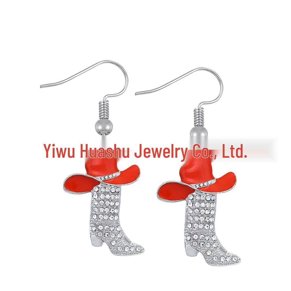 Christmas Series Colorful Drip Oil High Boots Rhinestone Dangle Earrings