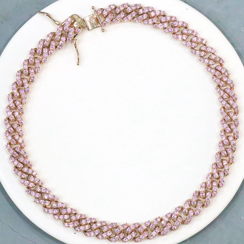NIEDRIGE MOQ Eisiges Rosa Zirkonia 18 Karat Gold Miami Cuban Link Ketten für Damen Herren
