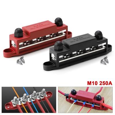 1Pair RV Yacht Busbar 4 Ways 250A48VDC/300VAC Copper Stud Wiring Red Black Stud Distribution Block