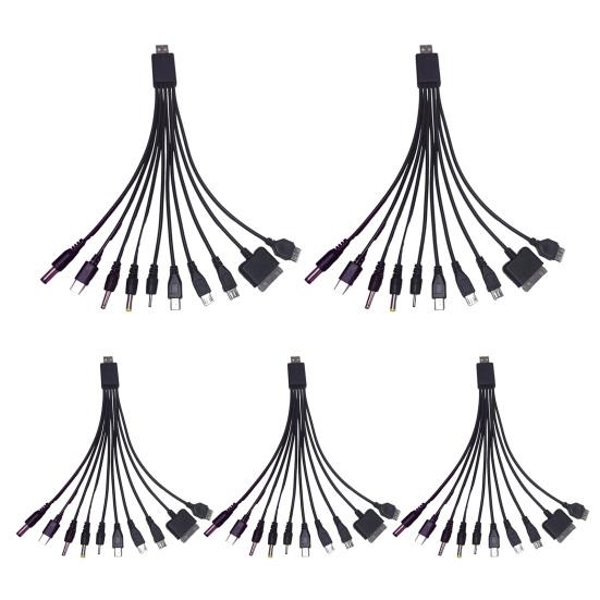 10-in-1 Multi-Device Charging Cable 23cm PVC Tangle-Free Cord Universal High Toughness Data Cable for Most Phone