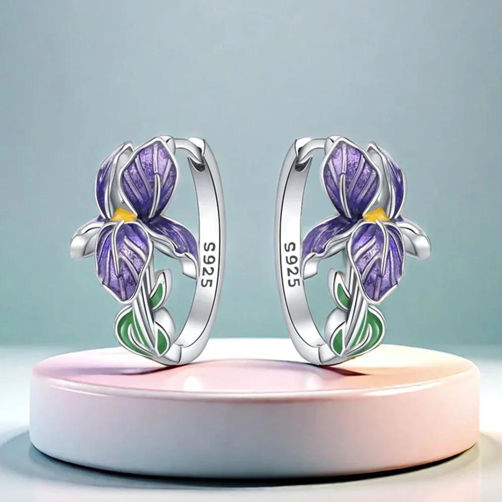 Copper Purple Flowers Series Earring Jewelry Versatile Hoop Earrings For Women Jewelry Fine Birthday Party Gifts