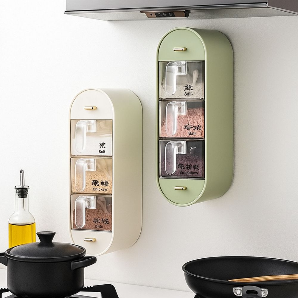 Sealed Wall-Mounted Seasoning Box Plastic Spice Container Practical Spice Dispenser  for Home