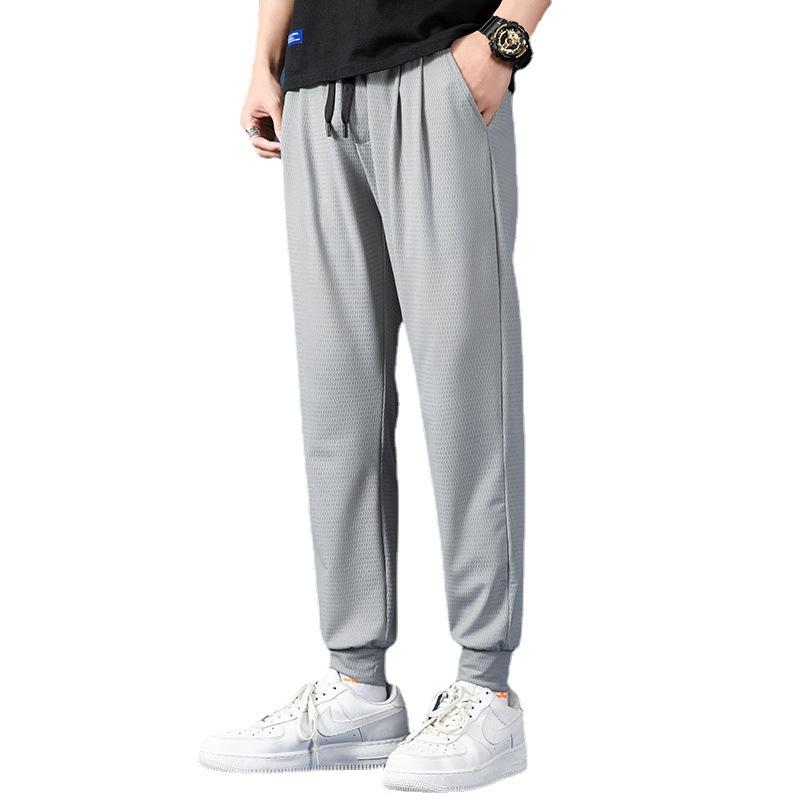 Mesh Ice Pants Spring and Summer Men's Loose Large Size Leggings Sports Breathable Nine-point Casual Pants Trendy Men's Pants