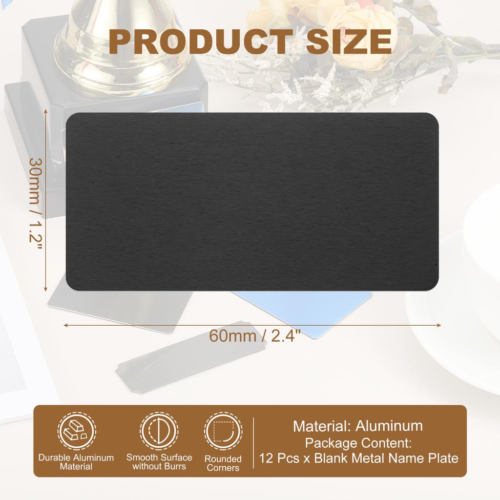 6/12Pcs Blank Engraved Metal Name Plates Laser Strong Adhesive Nameplate Anodized Aluminium Custom Blank Plates Bussness Cards