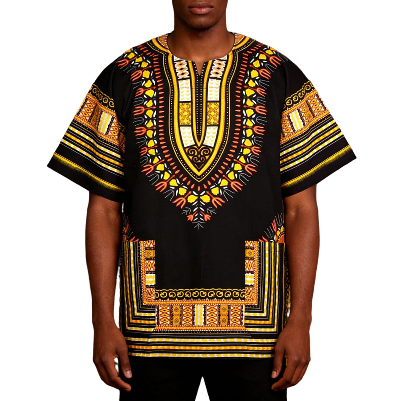 

Men And Women Shirt Unisex Traditional Attire Printed Short Sleeve Tops XL шафрановий