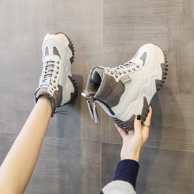 Daddy shoes 2025 autumn and winter Korean version of women's massage platform explosion versatile velvet warm inner height increase casual cotton shoe