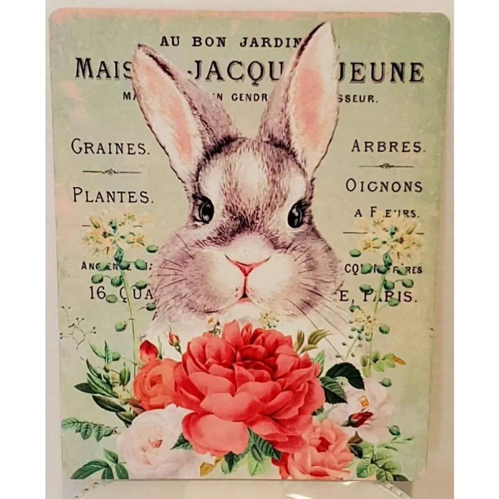 Vintage Bunny Easter Spring Farmhouse Country Charm Poster Metal Tin Sign for Home Family Gift Bedroom Parlor Yard Wall Decor
