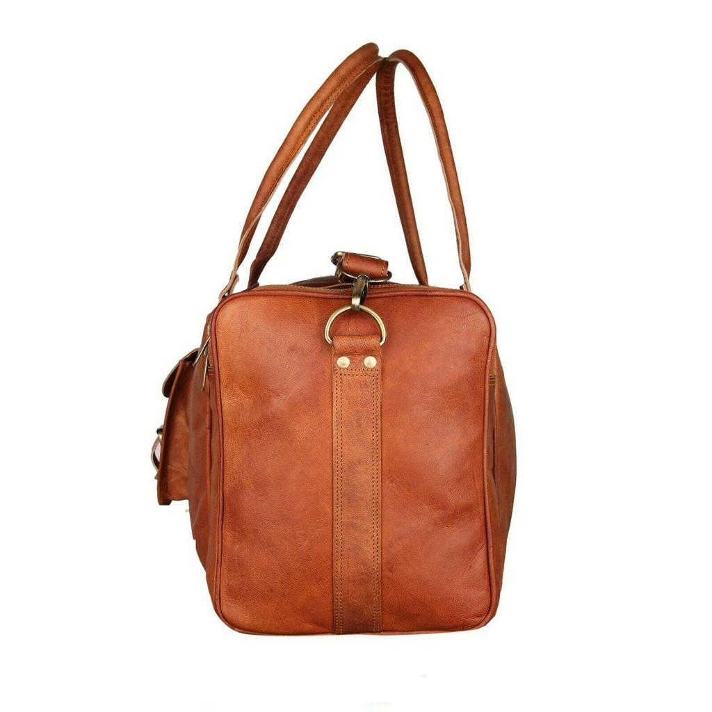 Men's Brown Genuine Goat Leather Travel Luggage Duffel Gym Overnight Bag New