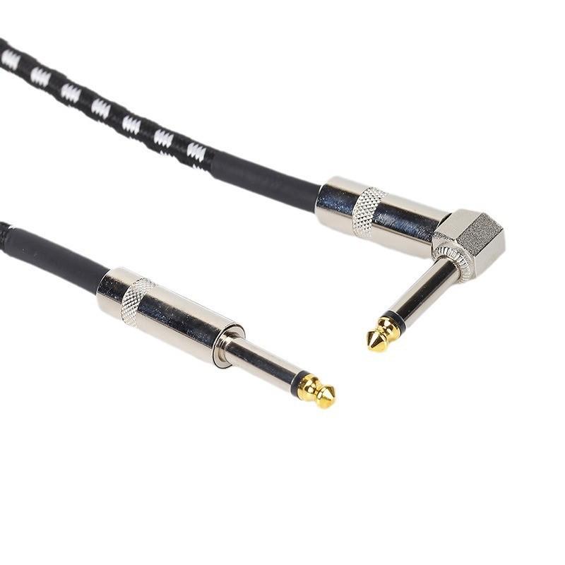 Shielded 6.35mm Straight To Right Angle Audio Cable for Electric Guitar, Bass, and Piano