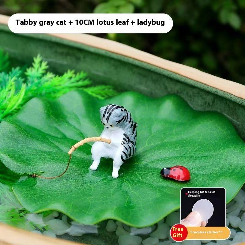 1 Set Heim-Desktop-Dekoration Realistische Katzen und Blatt Marienkäfer Harzfiguren Aquariumzubehör Einzigartige Geburtstagsgeschenke
