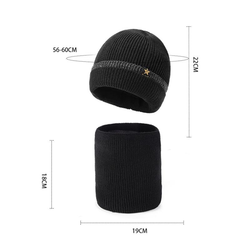 Winter Wool Hat Warm Neck Cap Two-Piece Set Outdoor Cold-Proof Knitted Hat Color-Matching Knitted Hat
