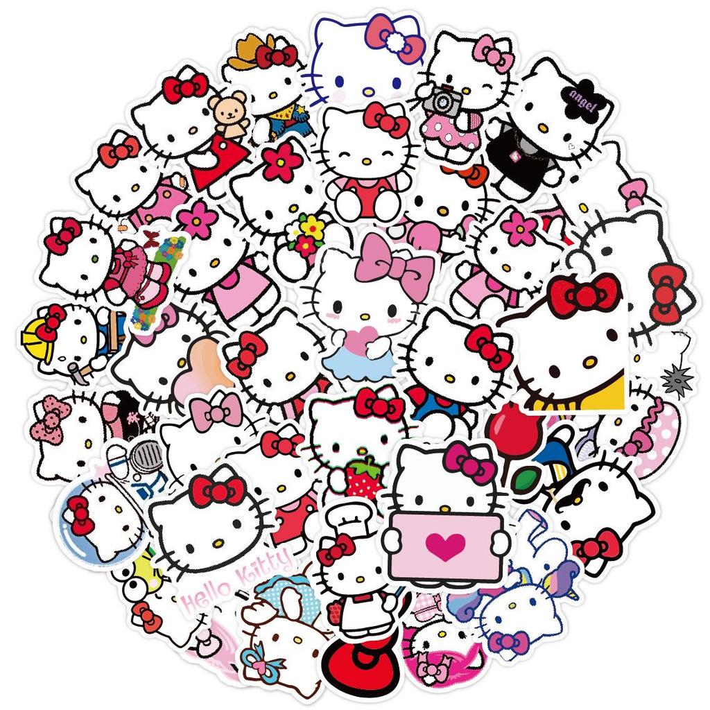 Hello Kitty Cat Sticker Set: 50 Sheets for Decorating Notebooks, Water Cups, Luggage, Mobile Phones - Perfect DIY Children's Gift