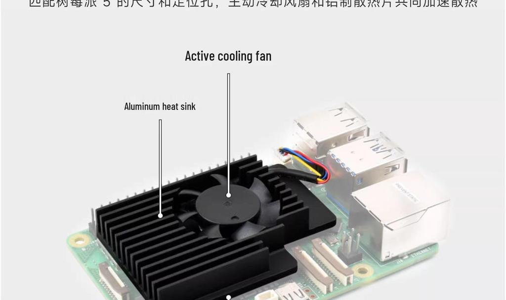 Raspberry Pi 5 Heatsink Fan with Thermal Pad for Active Cooling