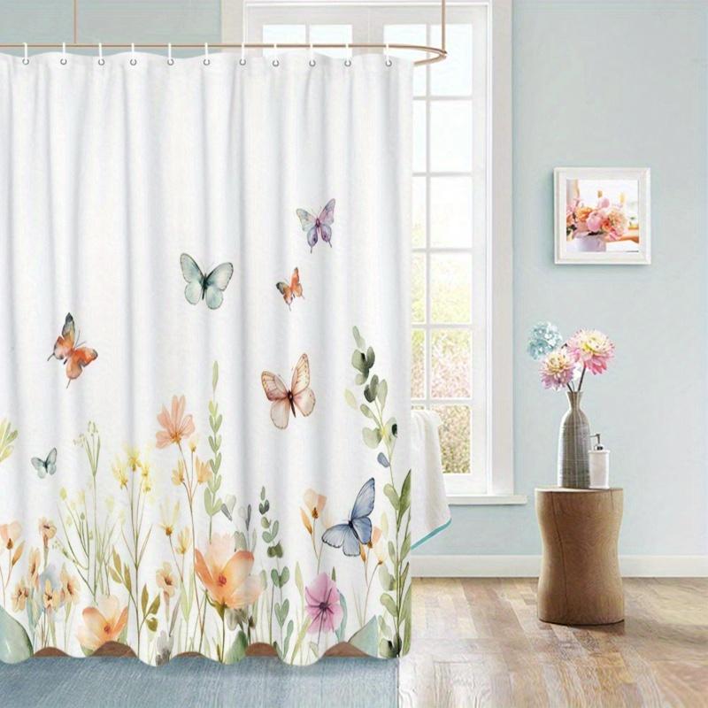 Waterproof Machine Washable Shower Curtain Butterfly Floral Pattern Design Shower Curtain Creative Decoration Bathroom Curtain