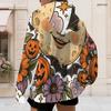 Women Plus Size Zip Up Hoodie Long Sleeve Drawstring Hood Pockets Halloween Printed Sweatshirt