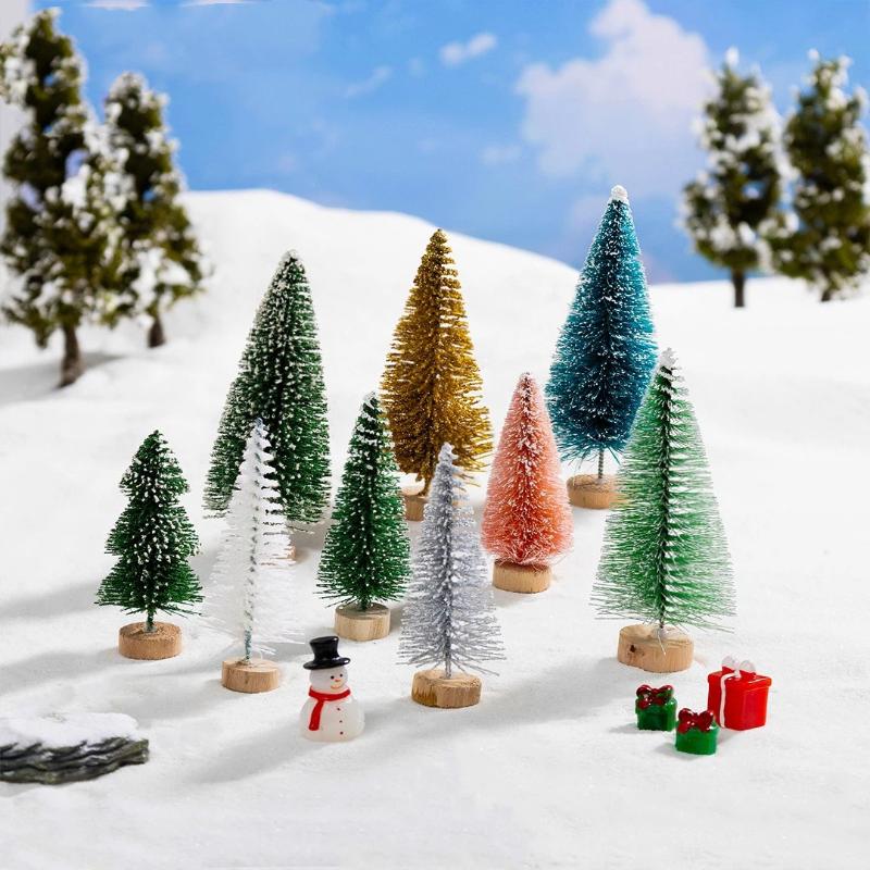 Mini Christmas Tree Ornament With Snow Frosted Design Cute Figurines For Tabletop Holiday Party Decor