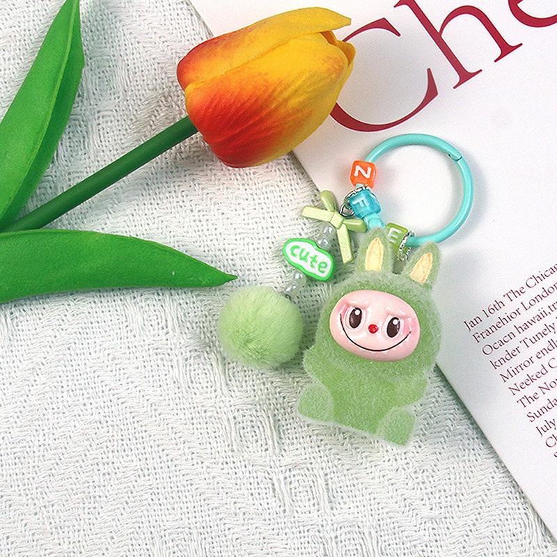 1Pc Backpack Keyring Mini Flocking Labubu Keychain Sitting Party Labubu Have A Seat Series Lovers Mobile Phone Chain Bag Pendant