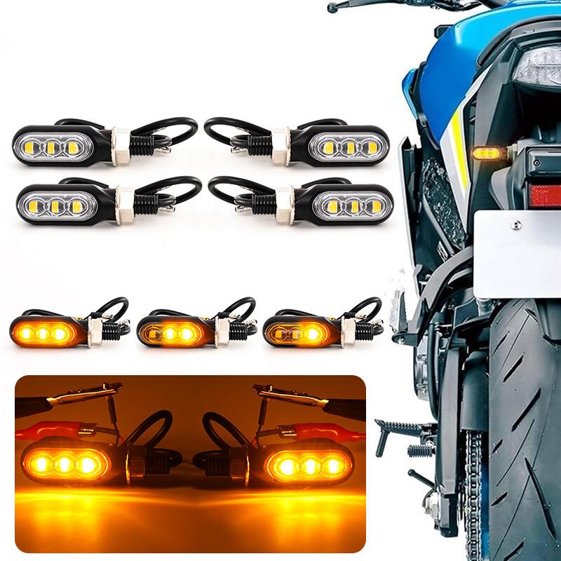 4* 3-LED Motorcycle Turn Signals Blinker Light Indicator Flowing Amber Universal