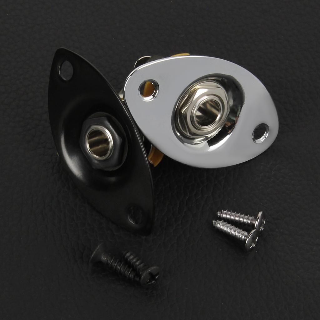 FLEOR 1/4'' 6.35mm Guitar Jack Output Jack Socket for Electric Guitar Parts, Black / Chrome