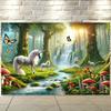Natural scenery mountains rocks waterfall green plants banner background suitable forgarden decorationactivitiesor taking photos