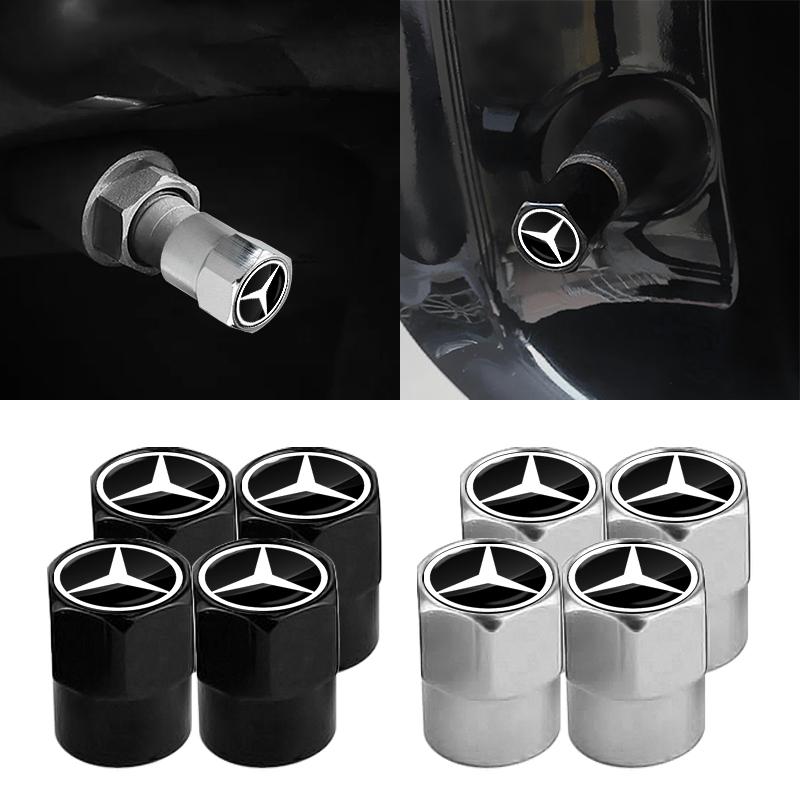 4 stk Bilhjul Dekk Bolt-in Ventilkapsler Merke Bil Tilbehør For Mercedes Benz W205 W177 W212 W213 W221 W220 W176 ML G63 E63 GT AMG
