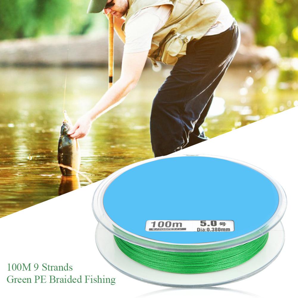 100M 9-fädig Grüne PE Geflochtene Angelschnur Superstärke Fliegenfischer Schnüre Angler Tackle Zubehör 5.0#