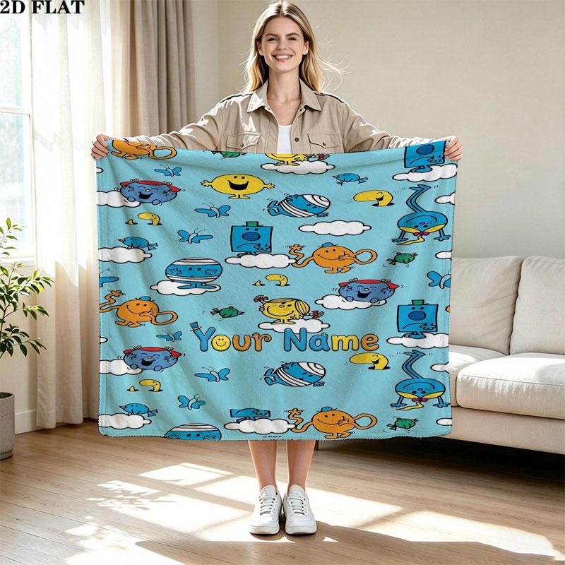 1PC Mr. Men Little Miss Custom Name Patterned Flannel Blanket Suitable For All Seasons for Home Decor Warmth and Comfort Gifts Holiday Present
