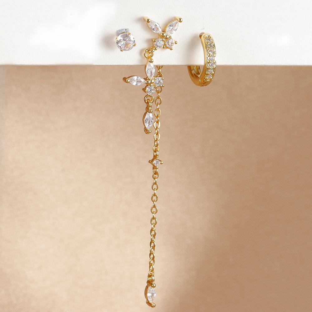 

Набор из 3 шт. Серьги-кольца из нержавеющей стали для хряща, хеликса, козелка для женщин, серьги с подвесками-бабочками и цирконами, пирсинг, украшения