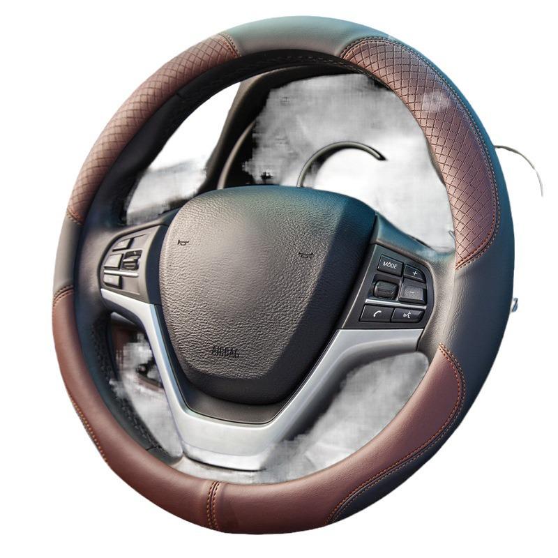 Car Leather Steering Wheel Cover - All-Season, Fits Various Models, Embossed Design