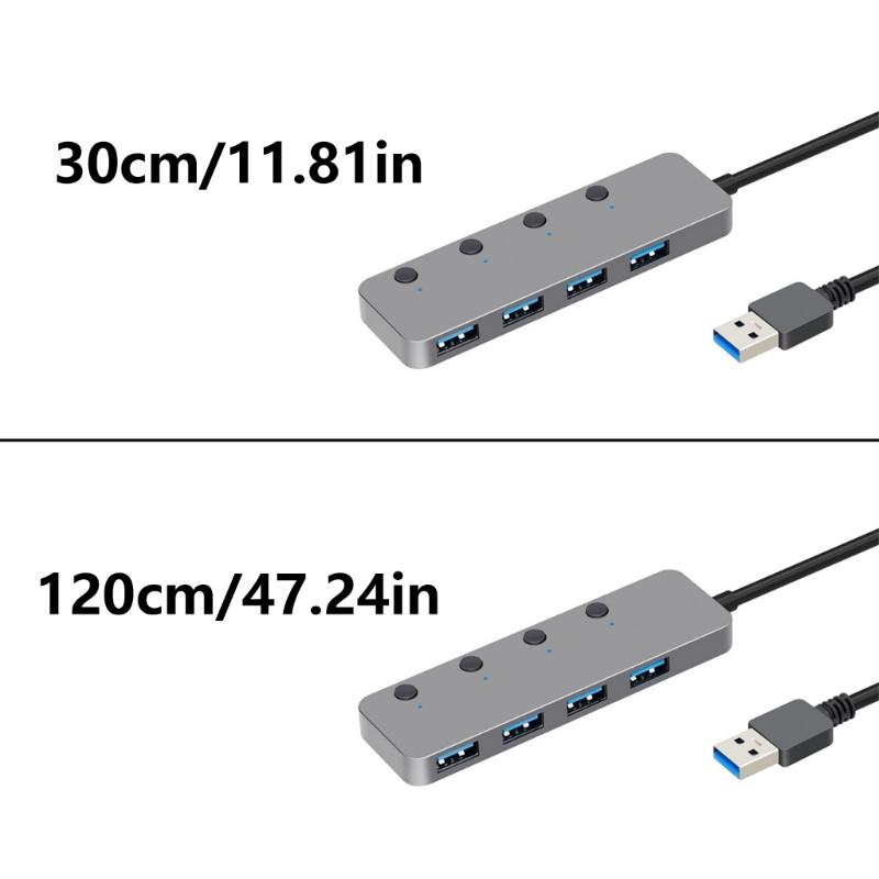 Portable USB 3.0 4 Port Hub with Individual Switches for Easy Peripherals Connection Fast Data Transfer Plugs and Play