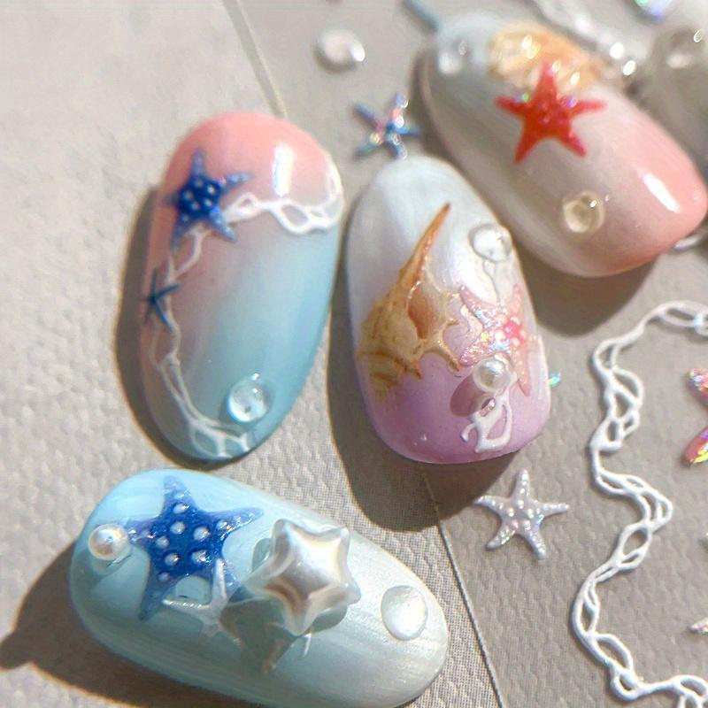Starfish, Shell, Ocean Animal Nail Stickers, Shell Shiny Summer Nail Decorations