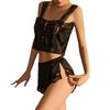 Women's Silky Satin Lace Trim Pajama Set - Camisole and Shorts