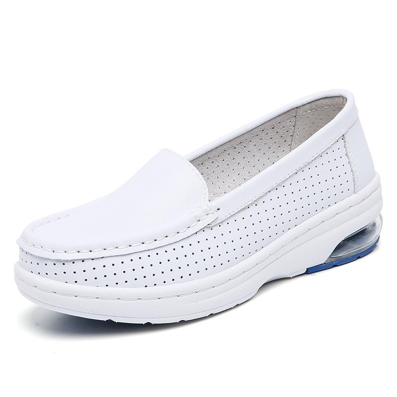 

Женские туфли медсестры из натуральной кожи с воздушной подушкой и мягкой дышащей подошвой 35 белый/синий