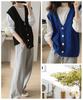 J.STORE Women's Cable Knit Vest, Casual, Outing, Loose Fit, Elegant, Spring/Autumn, School, V-Neck, Black, 5S-J03-BKM