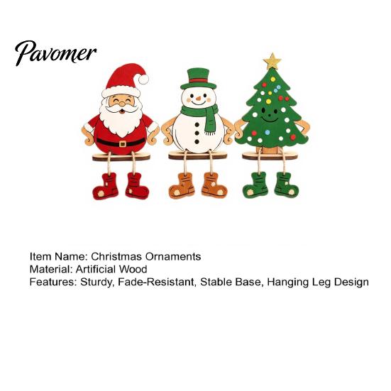 Durable Wooden Xmas Crafts 3Pcs 2D Christmas Hanging Ornaments, Cartoon Santa Snowman Tree Figurines Holiday Decorations for Home with Leg Design,