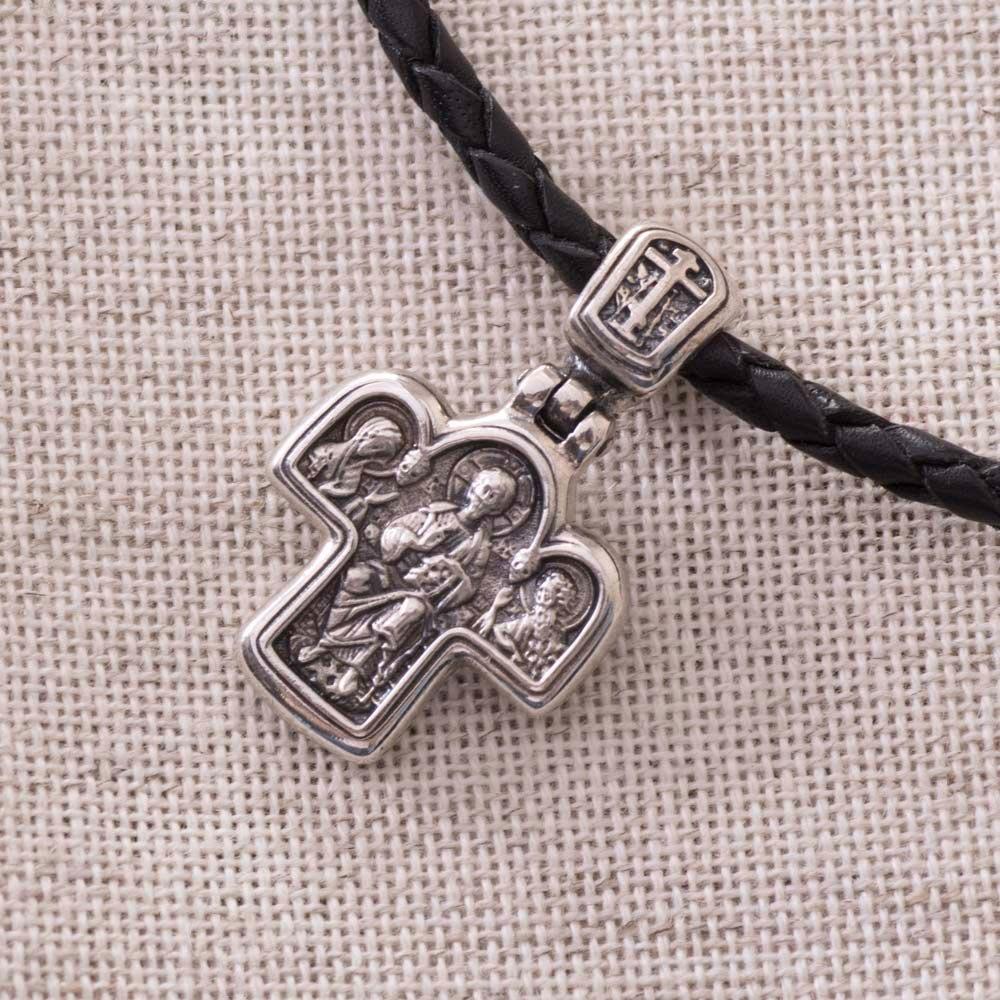 

Православний хрест Спас на престолі (чорніння) Oniks срібний