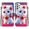 Handmade PU Leather Flip Case for Samsung Galaxy A52 4G/A52 5G (SM-A525F/A526B)- Anti-Slip Shockproof Cover with Wrist Strap & Heart/Rose Cat Designs