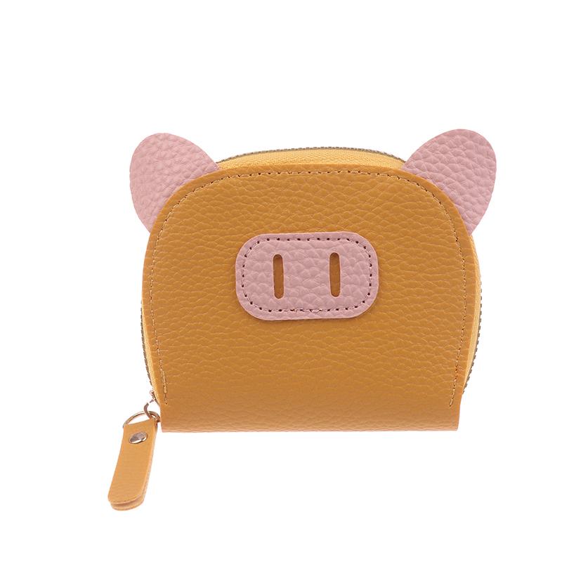 Pu Leather Female Light Student Cartoon Cute Pig Zipper Multi-Card Card Set Soft Pickup Clip Coin Purse Mini Clutch Earphone Bag