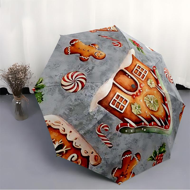 1pc Gingerbread House Automatic Folding Umbrella, 8-Rib Iron Frame, Casual Outdoor Accessory for Birthday Festival Gifts Yy251128149