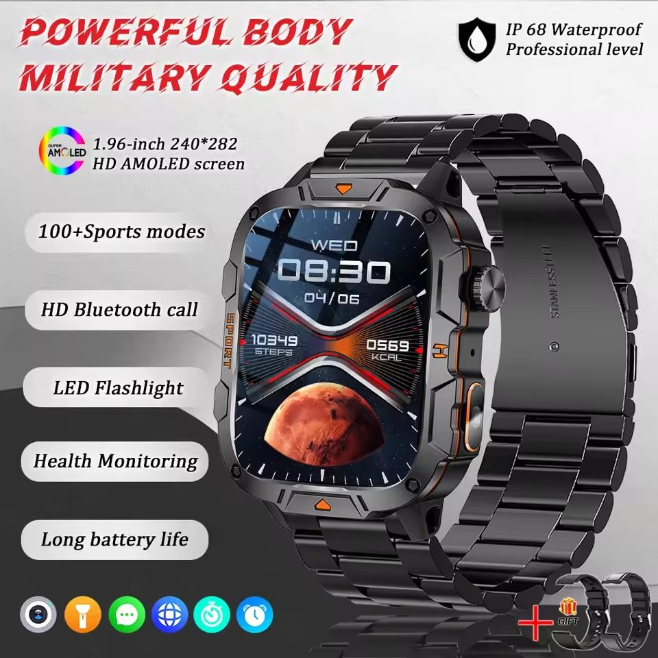 2025 New Military Grade Smart Watches Men 1.96" AMOLED 5ATM Waterproof Sports FitnessTracker BT Call Smartwatches Women For IOS