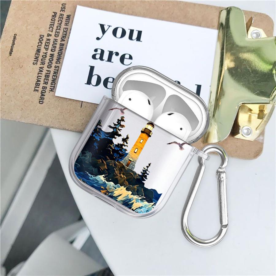 Oil Painting Lighthouse Ship Clear Earphone Cases Cover Case For Airpods Pro2 1 3 Pro 4 Pro3 2